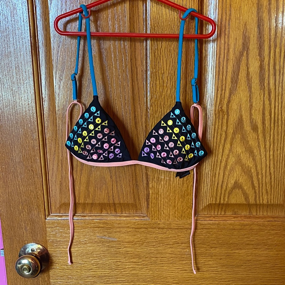 Topshop Black and Pink Bikini Top